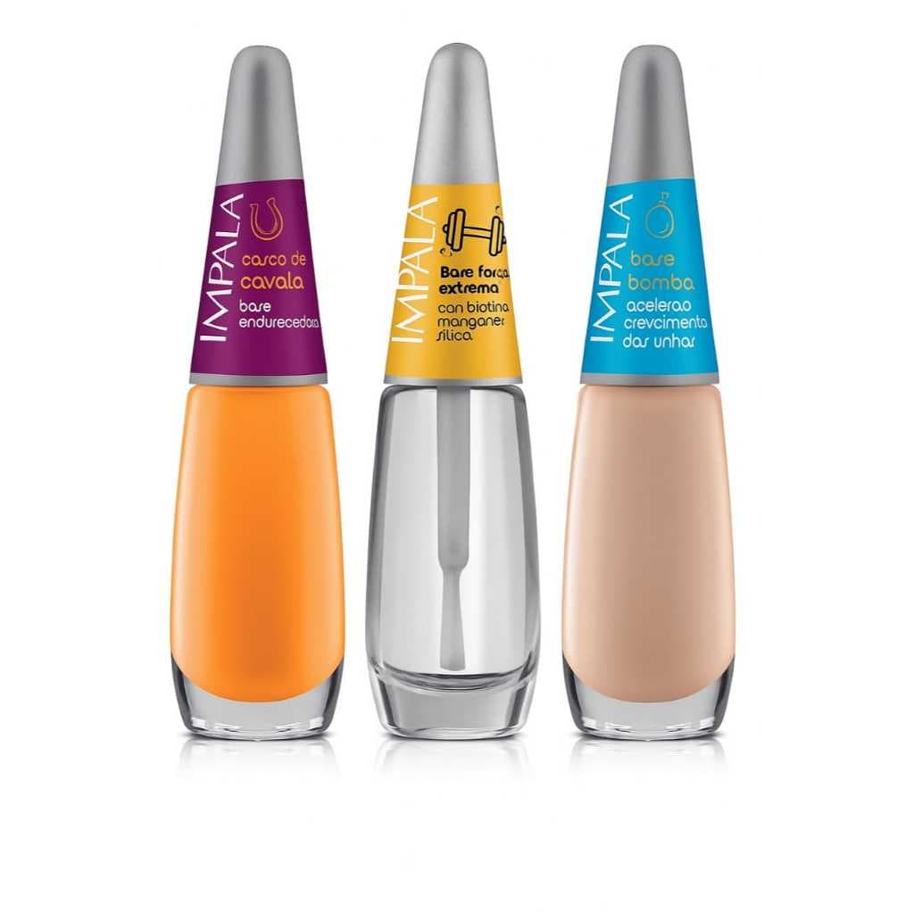 Bases Impala Casco de Cavalo + Força Extrema + Bomba Fortalecedor Crescimento Unhas Endurecedor Nutritivo KIT