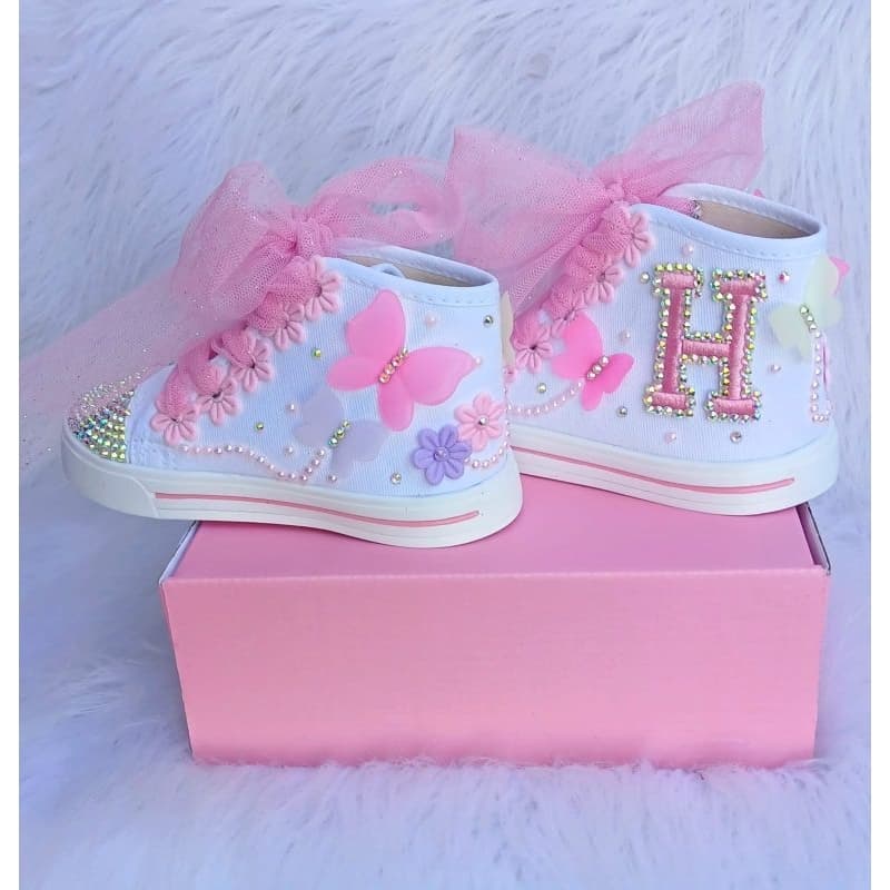 tênis botinha personalizado temático tema jardim rosa