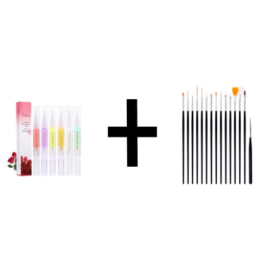 KIT COM 6 PCS Caneta Revitalizador Óleo Hidratante Unhas + Kit 15 Pinceis Nail Art Para Unha