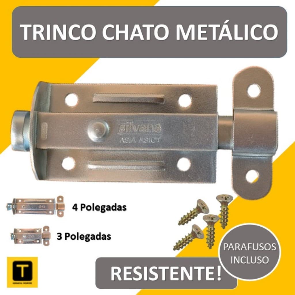 Trinco Fecho Chato Ferrolho Porta Cadeado P/ Portão Janela Porta Metálico Segurança Zincado
