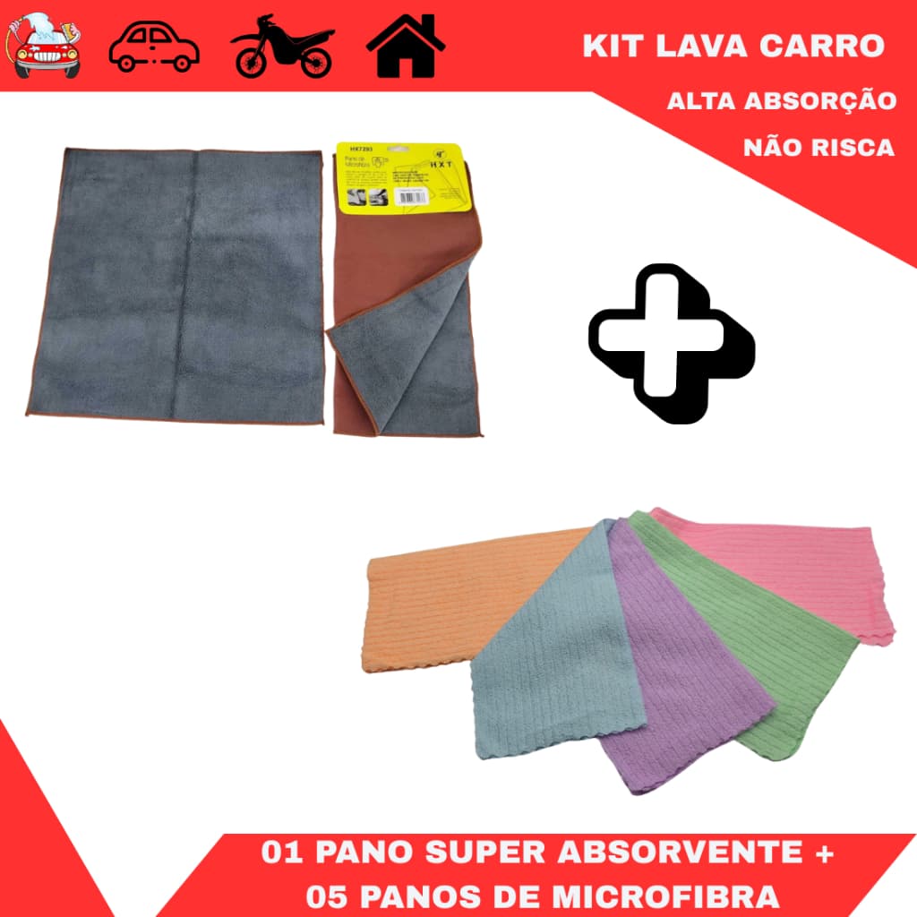 Kit Panos de Microfibra Premium  Alta Absorção, Não Risca, Limpeza e Secagem de Carro, Moto e Casa