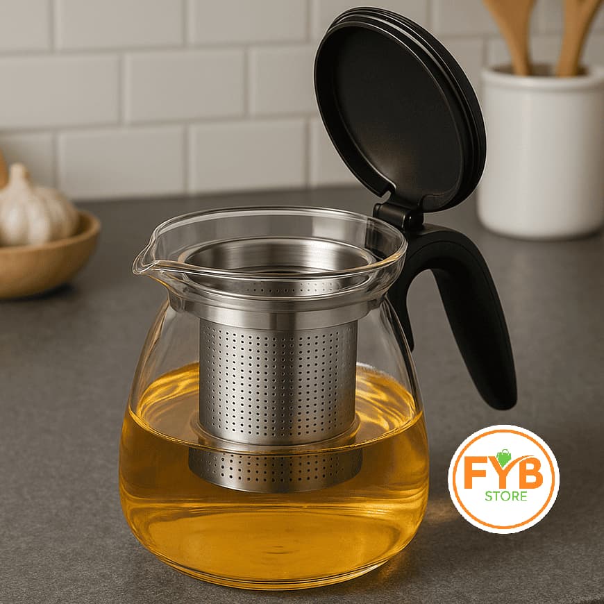 Chaleira Bule 900ml Com Infusor De Chá Inoxidável Vidro Resistente Capacidade 900 ml