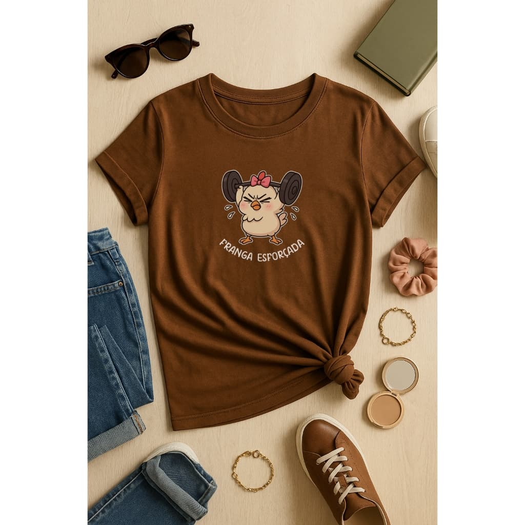 Camiseta Academia Feminina Franga Esforçada Treino Malha Algodão Corrida Manga Curta Estilo Grande