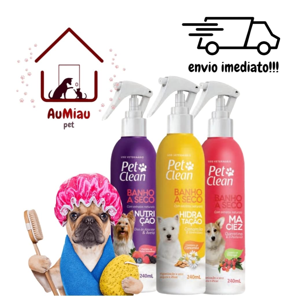 Banho a Seco para Cães e Gatos 240ml - Limpeza, Hidratação e Maciez Instantânea Pet Clean