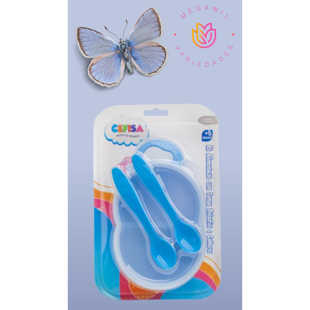 Kit Alimentação Com Tampa Divisória E Colheres Introdução Alimentar Azul