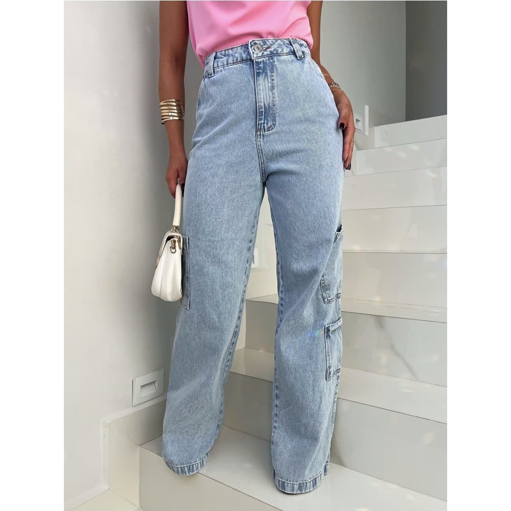 CALÇA Jeans CARGO FEMININA de Bolsos irregulares Calça Cargo mais bolso  /Calça wide leg  /Calca Pantalona Femininas