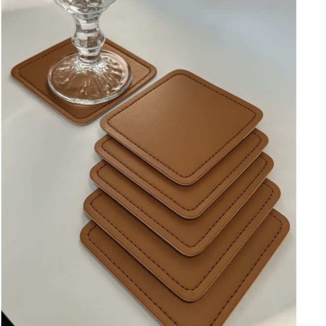 Porta Copo 6pç Apoio de Copo em Couro Sintético e Fundo dupla face 10x10cm Várias Cores