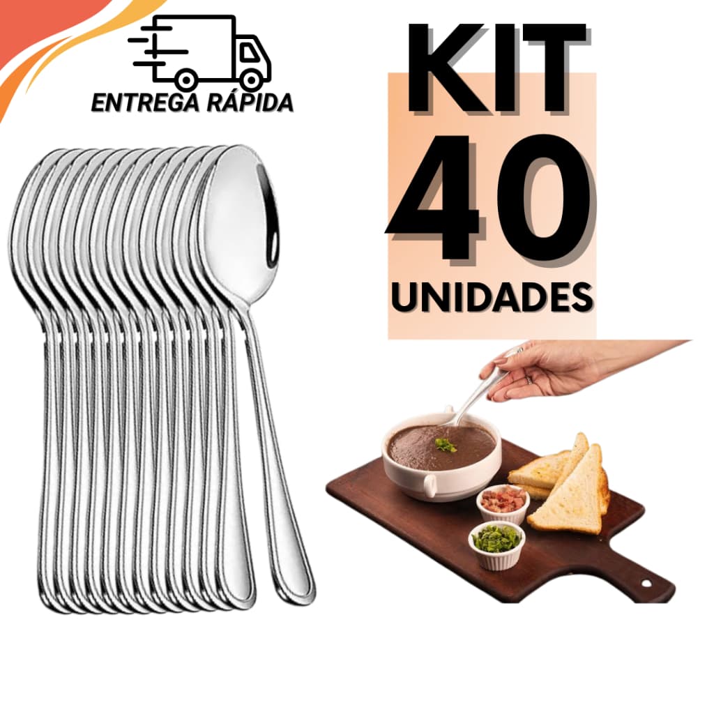 Colheres Inox Kit 40 Peças Para Uso Diário Festas Eventos Casa Restaurante Sopas Caldos Sobremesas