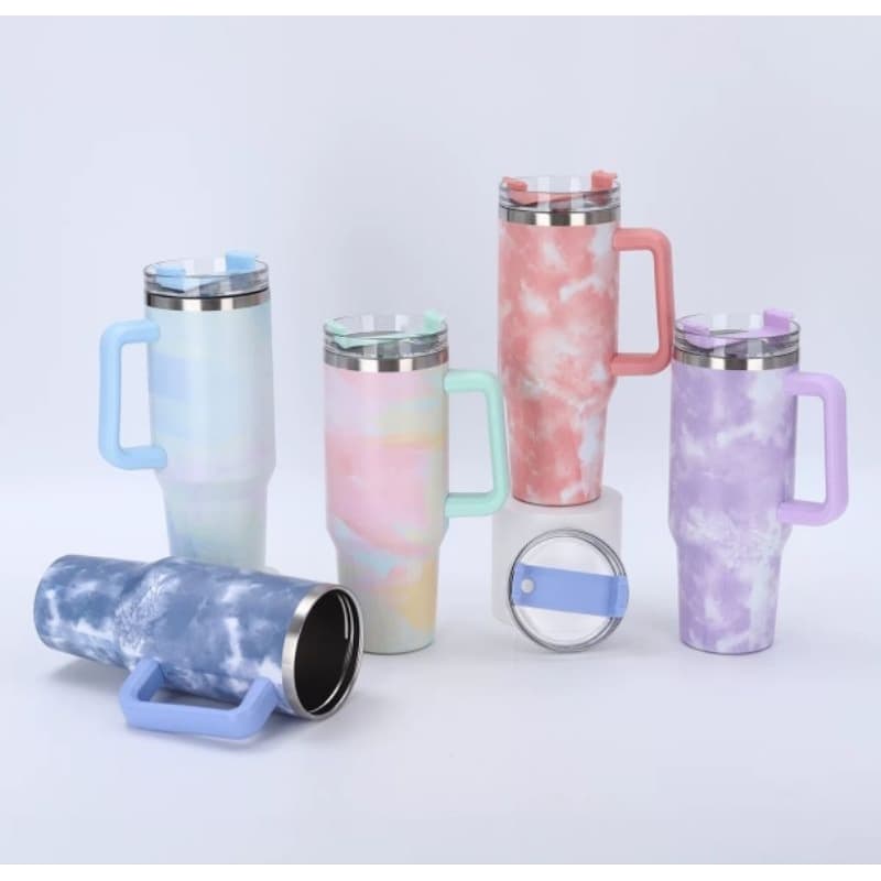 Copo Térmico Aço Inox 1200 Ml Com Alça e canudo desenhos: NUVENS, MARMORE E GLITHER