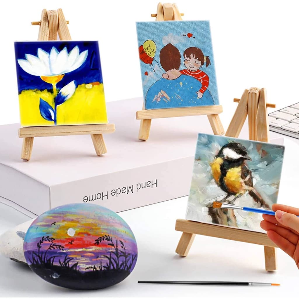 12 Mini cavaletes e Telas para pintura Conjunto pronto para uso