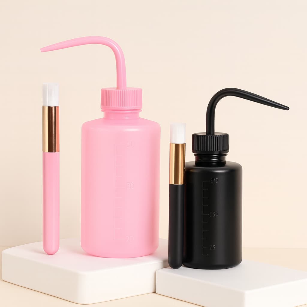 Pisseta Plástica para Cílios + Pincel de Limpeza Profissional Higienização de Cílios