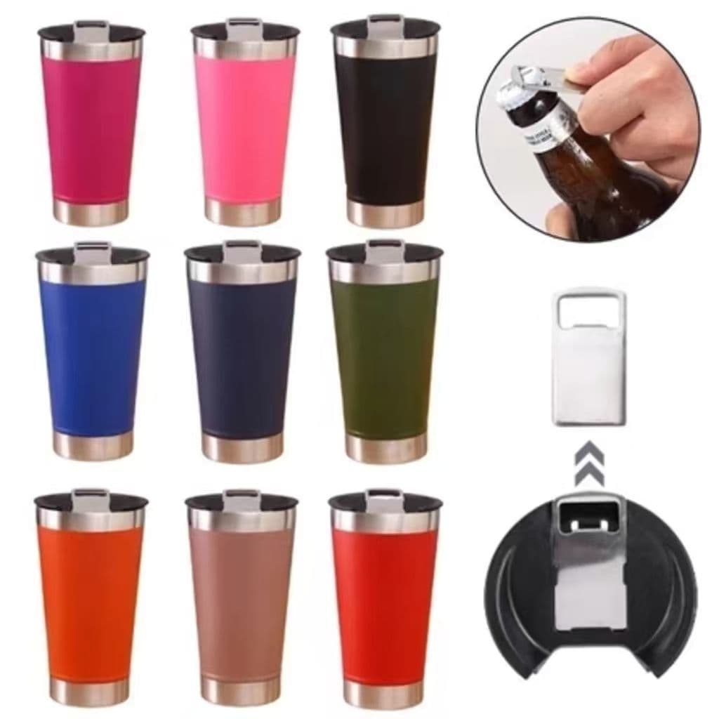 Kit 10 Copo Térmico 473ml Com Tampa e Abridor Copo Inox Atacado Carnaval-YEYSALE
