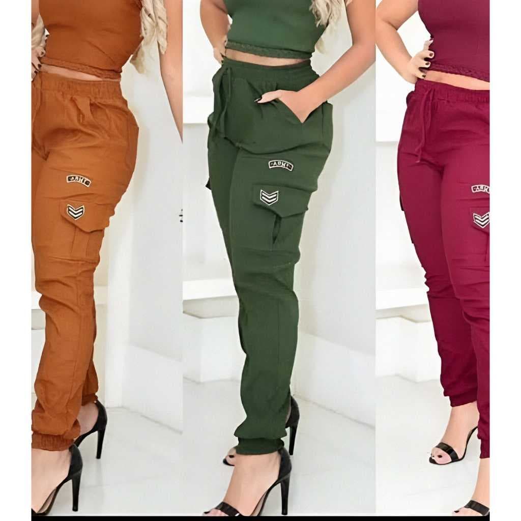 Calça Feminina Calça Bengaline Bomber Calça Jogger Army Cintura Alta