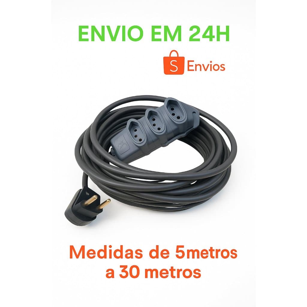 Extensão Elétrica Cabo PP 2x2,5mm Tripla  | 5 a 30 Metros | Alta Resistência