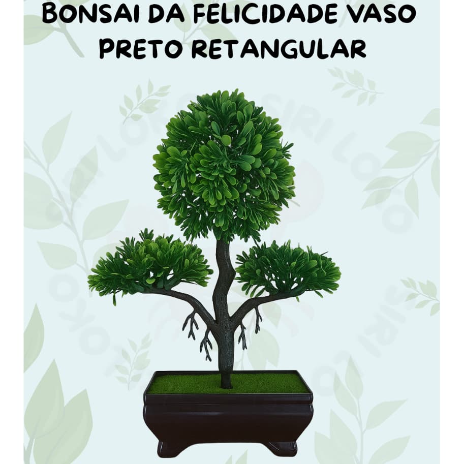 Bonsai Artificial Modelo Felicidade – Vaso Preto Retangular Sofisticado Minimalista
