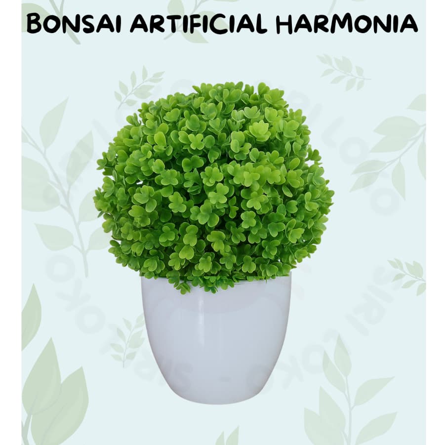 Bonsai Artificial Buchinho Redondo Harmonia com Vaso Redondo Branco Topiara Decoração Bola Artificial
