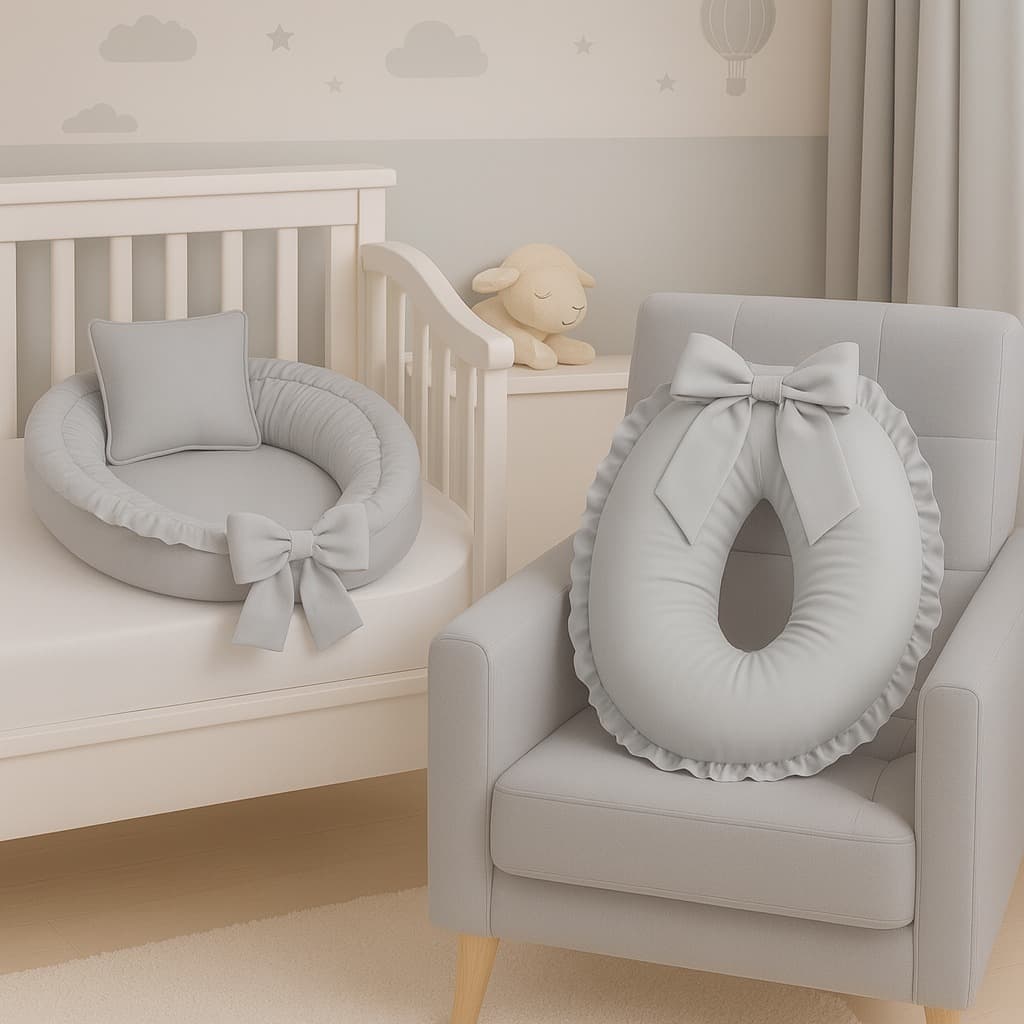 Combo Ninho Babado + Almofada Amamentação para Menino e Menina Cores Variadas