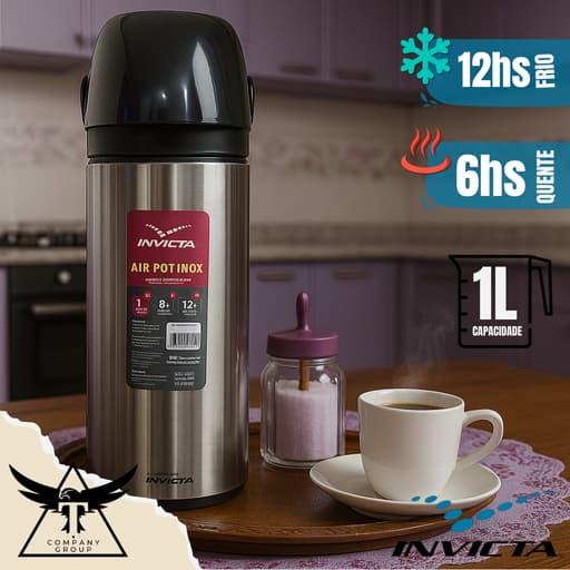 Garrafa térmica Invicta Air Pot Inox 1 litro - Garrafa de café/chá Invicta Inox 1 Litro