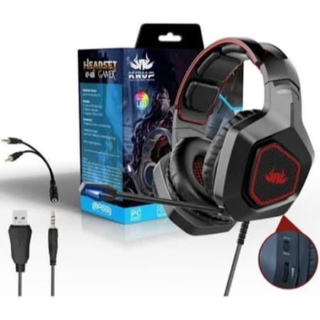 Headset Gamer KP-888 com LED RGB 7 Cores | Som Super Bass, Ajuste Over-Ear, Microfone Flexível e Conexão USB+P2