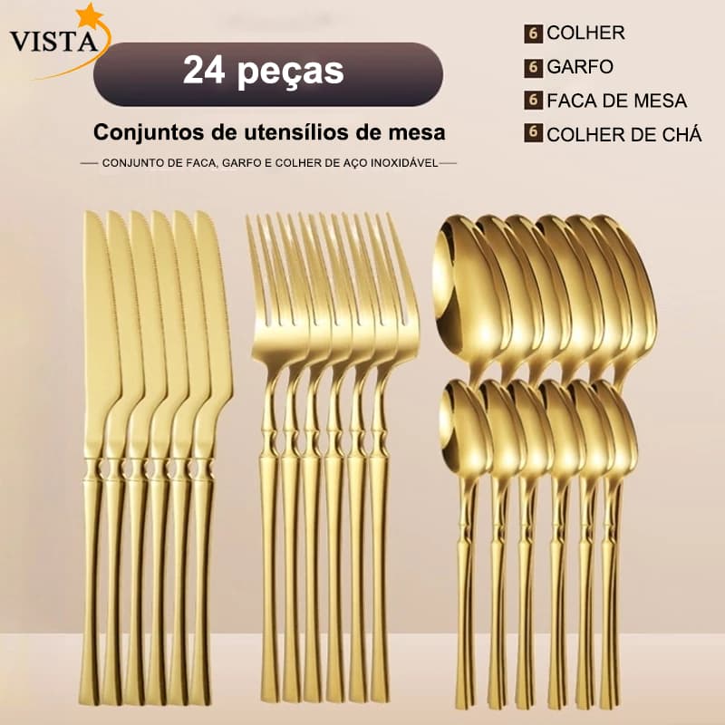 jogo de talheres 24 Peças faqueiro talher Aço Inox Cozinha