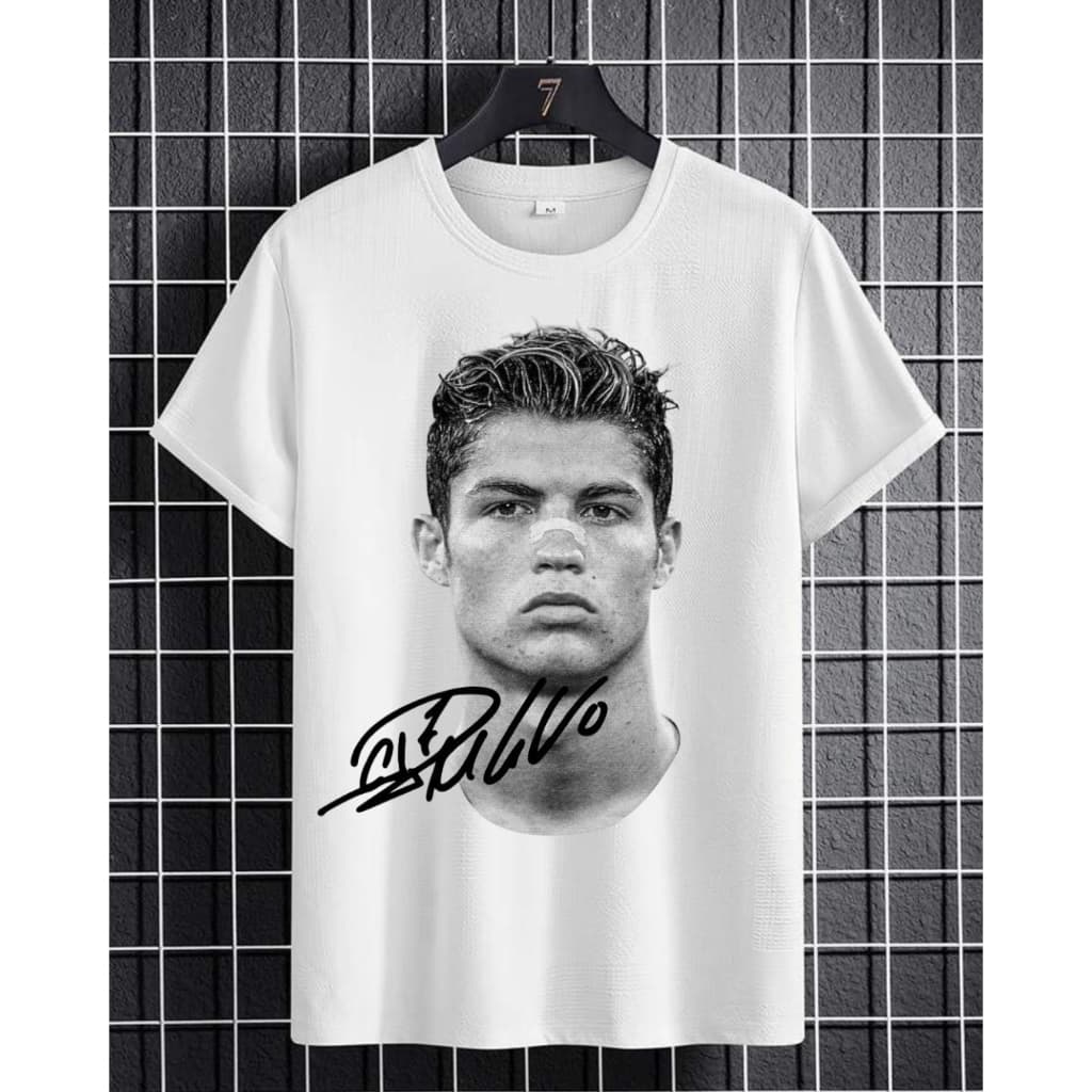 Camiseta Masculina/Feminina CR7 – Estampa Exclusiva Rosto e Assinatura | Algodão Premium