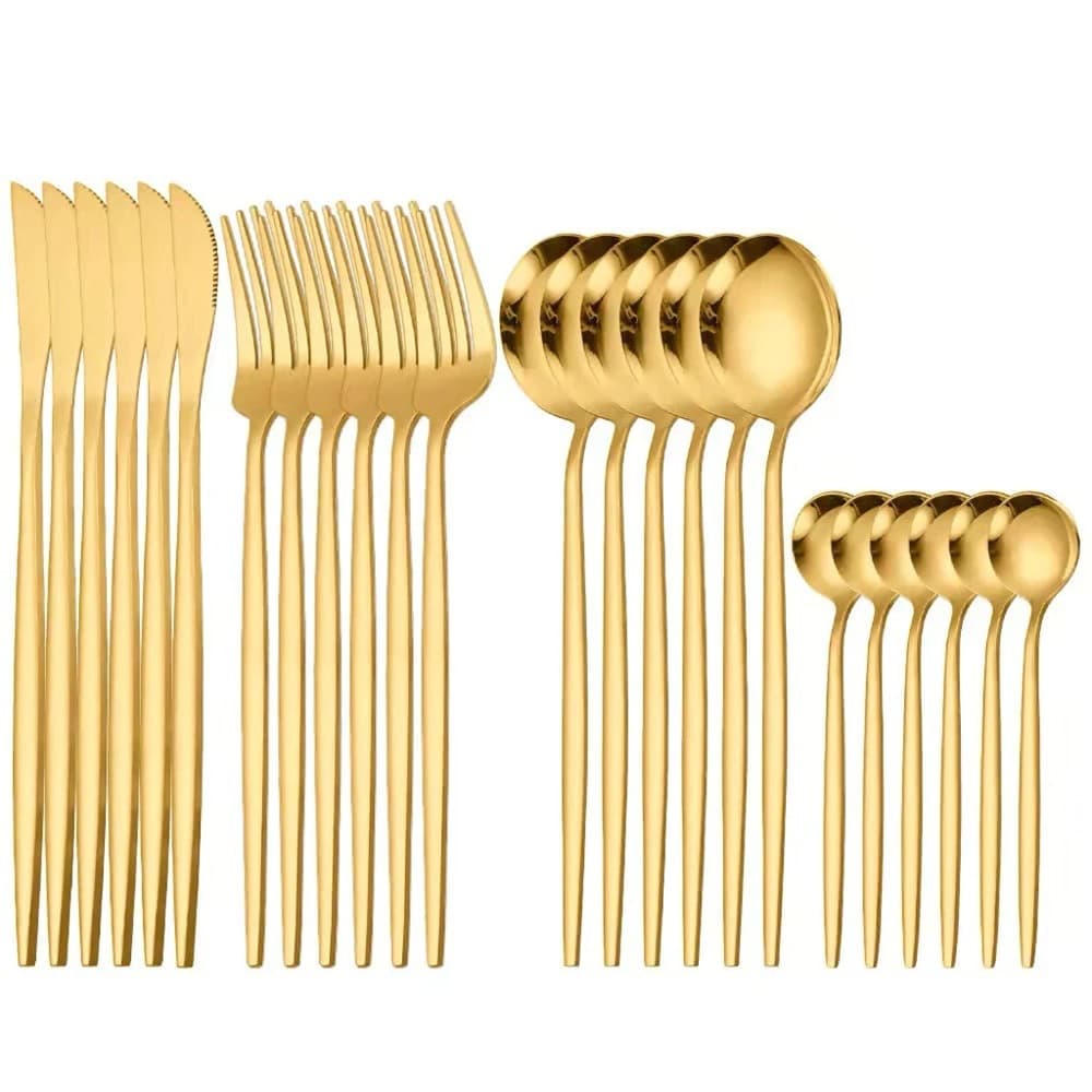 24 Peças Talheres Dourado de Aço Inox Garfo Colher Faca Colher De Mesa NOX MIX