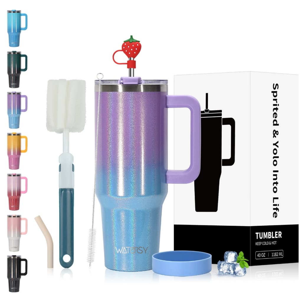 WATERSY Copo Térmico Inox Modelo arco-íris 1182ml Tampa com Canudo, Prático para Hidratação