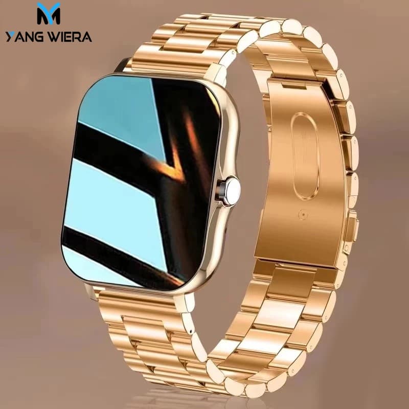 YANG WIERA Relógio Inteligente Dourado de Aço Inoxidável - À Prova d'Água, com Chamadas Bluetooth