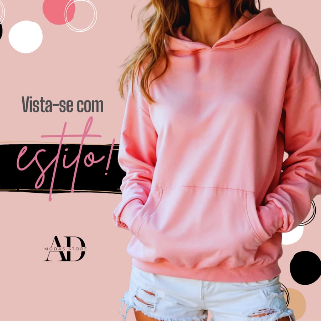 MOLETOM CANGURU UNISSEX ALGODAO LISO COM CAPUZ SEM CORDÃO ROSA+