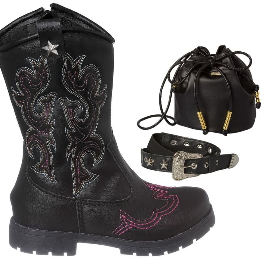Kit Texana Cinto Bolsa Infantil Menina Rodeio Confortável Moda Macia Promoção Sola Tratorada