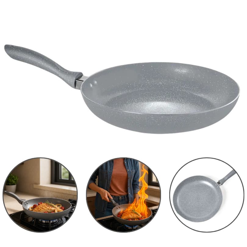 Frigideira Antiaderente 24cm Cinza Moderna Cabo Antitérmico – Moda Do Chef