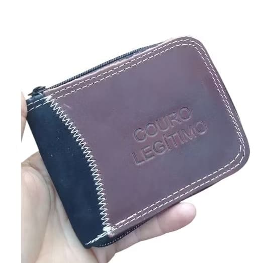 CARTEIRA COURO GRANDE MASCULINA FECHO DE ZIPER