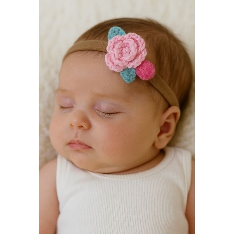 faixa de bebê Tiara de crochê Flor