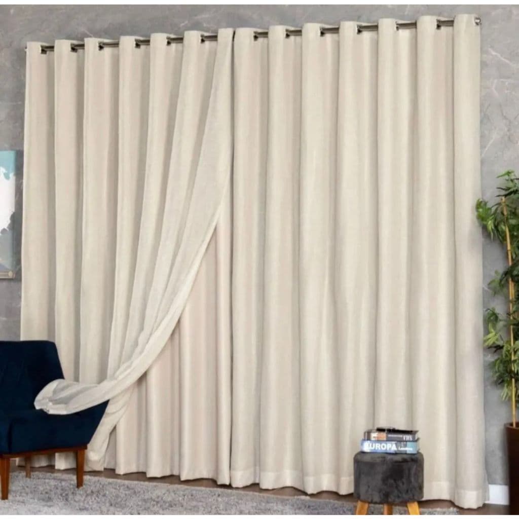 Cortina Moderna 4m x2,50 Voil de Linho com Forro Microfibra Para Sala e Quarto
