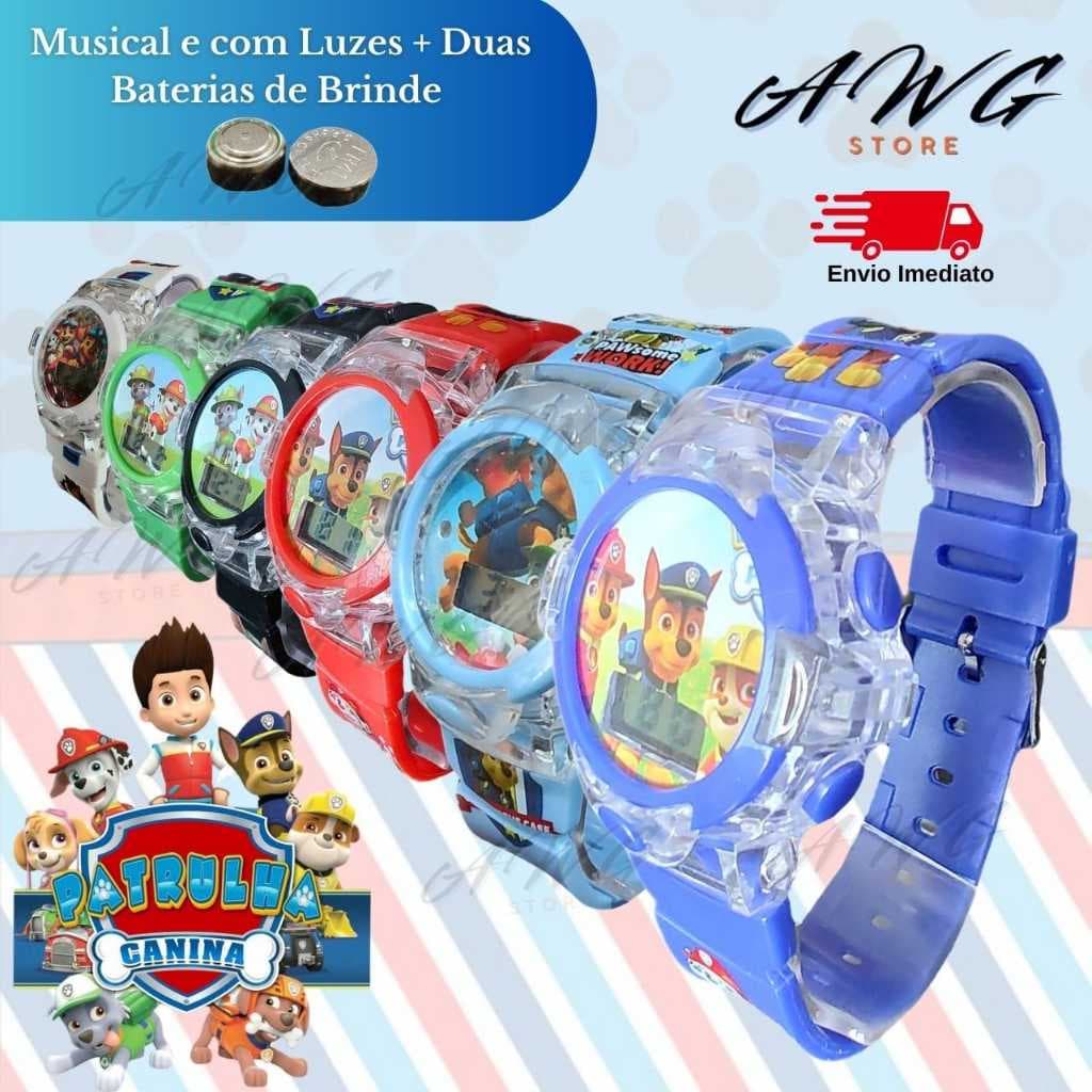 Relógio Musical Patrulha Canina com LED + 2 Baterias Extras – Menino/ Menina