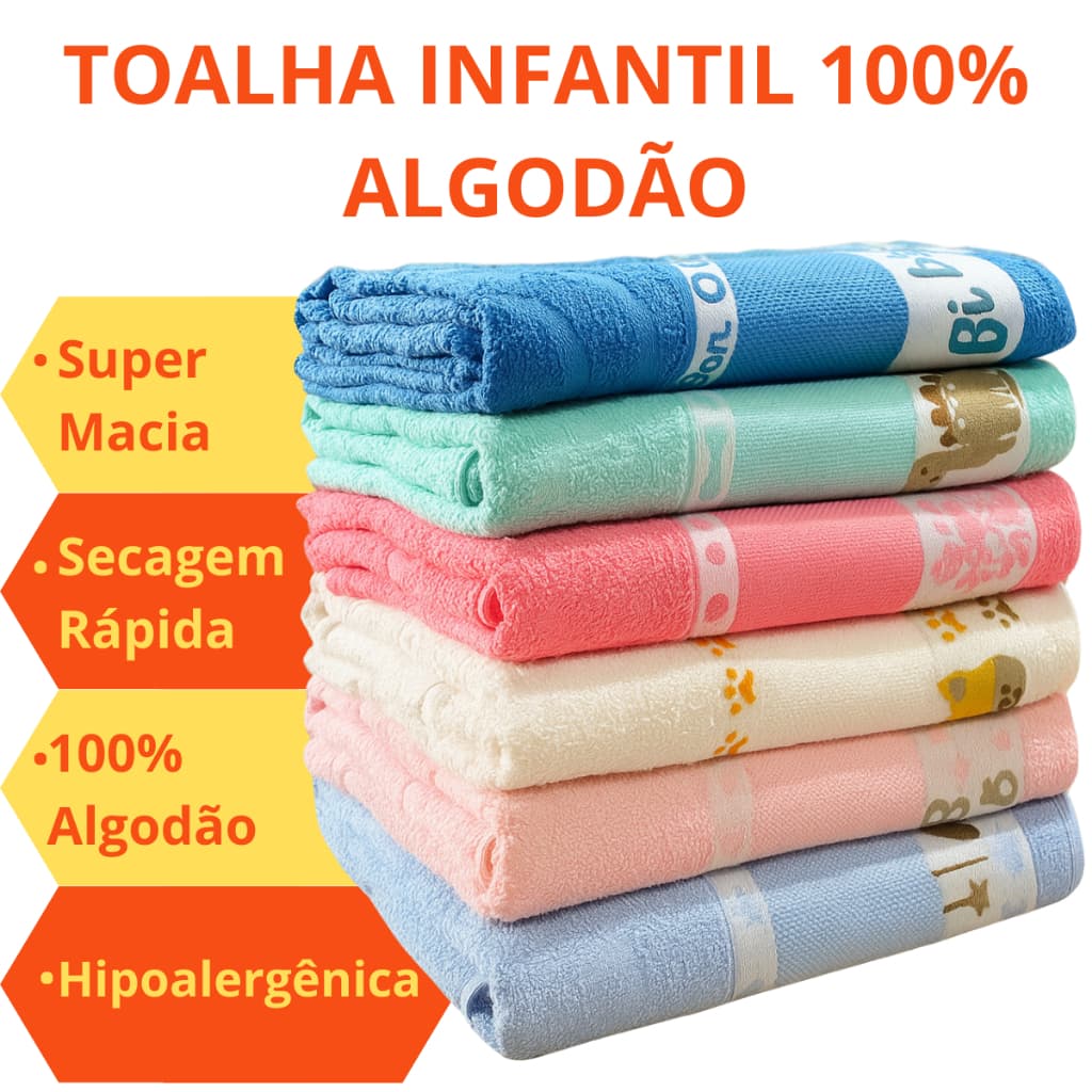 KIT 3 Toalhas De Banho Infantil 100% Algodão Kids Para Bordar Em Ponto Cruz