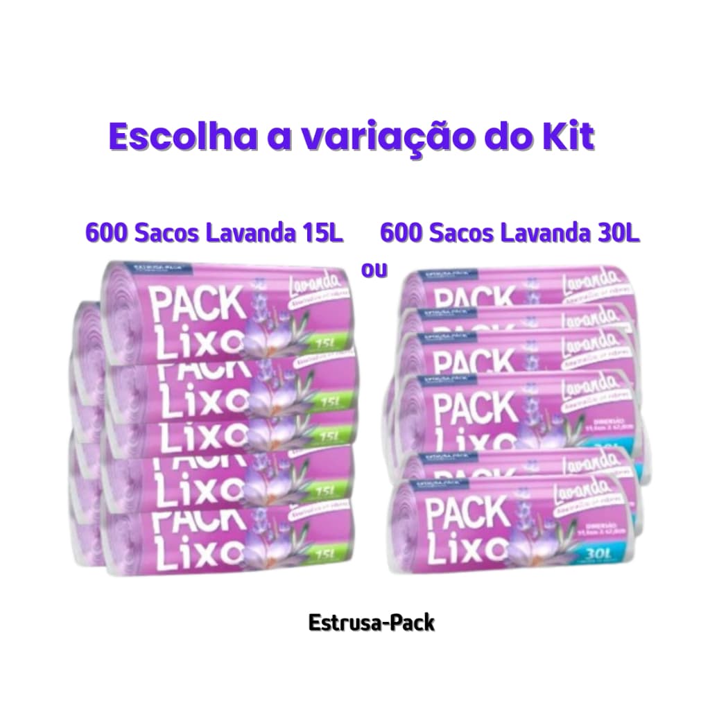 Kit 10 rolos 600 Sacos Pack Lixo Lavanda Litros Neutraliza Odores Bobinas Picotada Limpeza