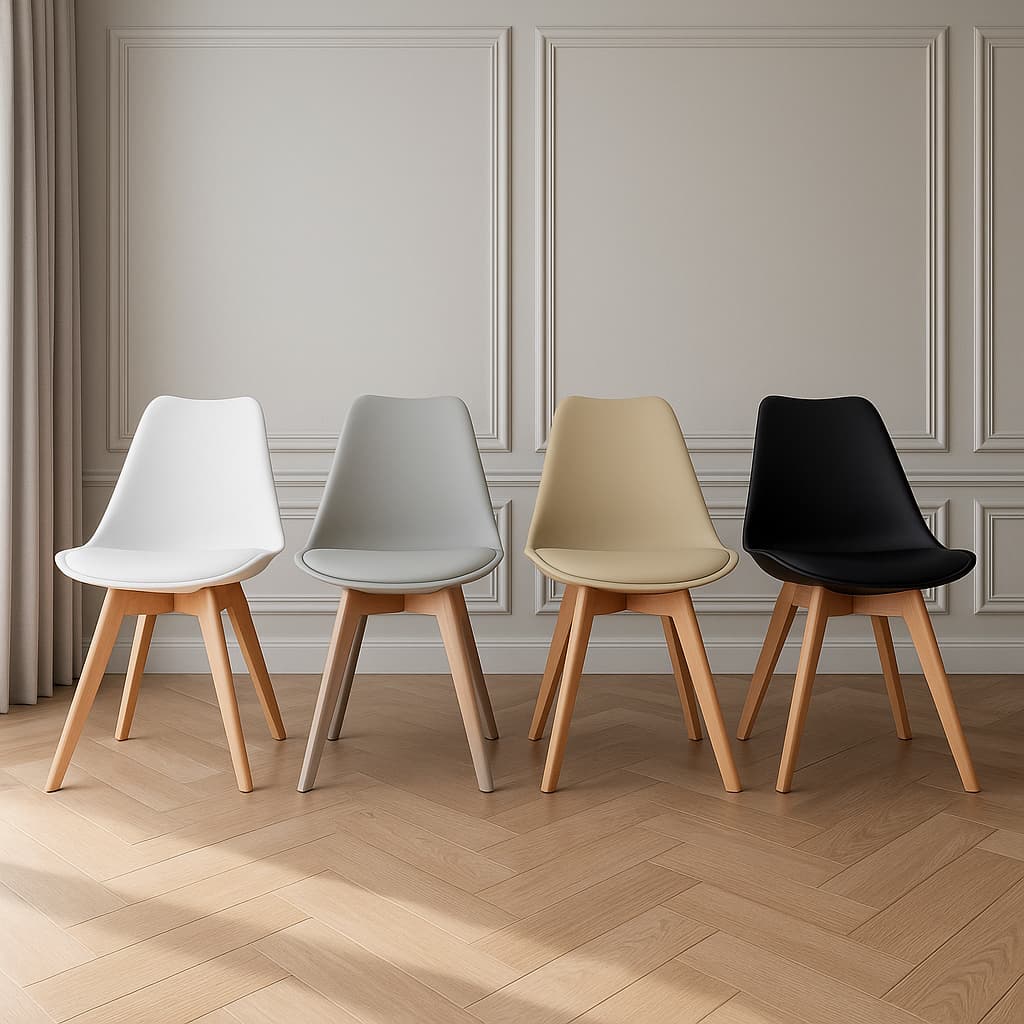 Cadeira De Jantar Saarinen Base Wood Com Assento Estofado Em Couro Fácil Montagem Diversas Cores