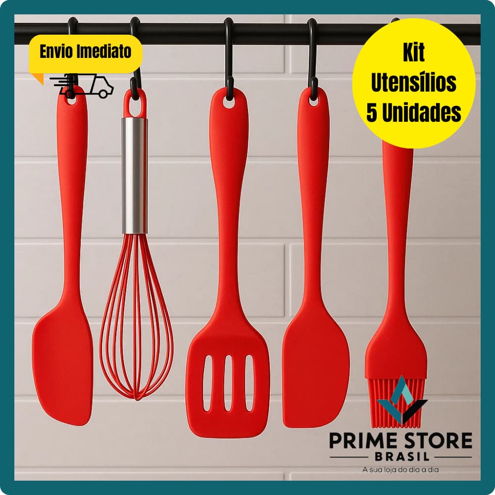 Kit Utensílios de Cozinha Silicone 5 Peças Resistente ao Calor Antiaderente Espátulas Pincel Fue