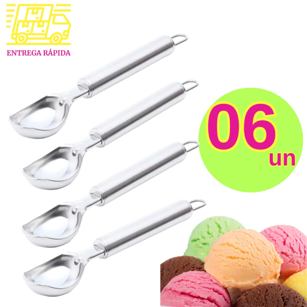 Kit Pegador De Sorvete Açaí Colher Concha Aço Inox Premium para Buffet Sorveteria Bola Sorvete