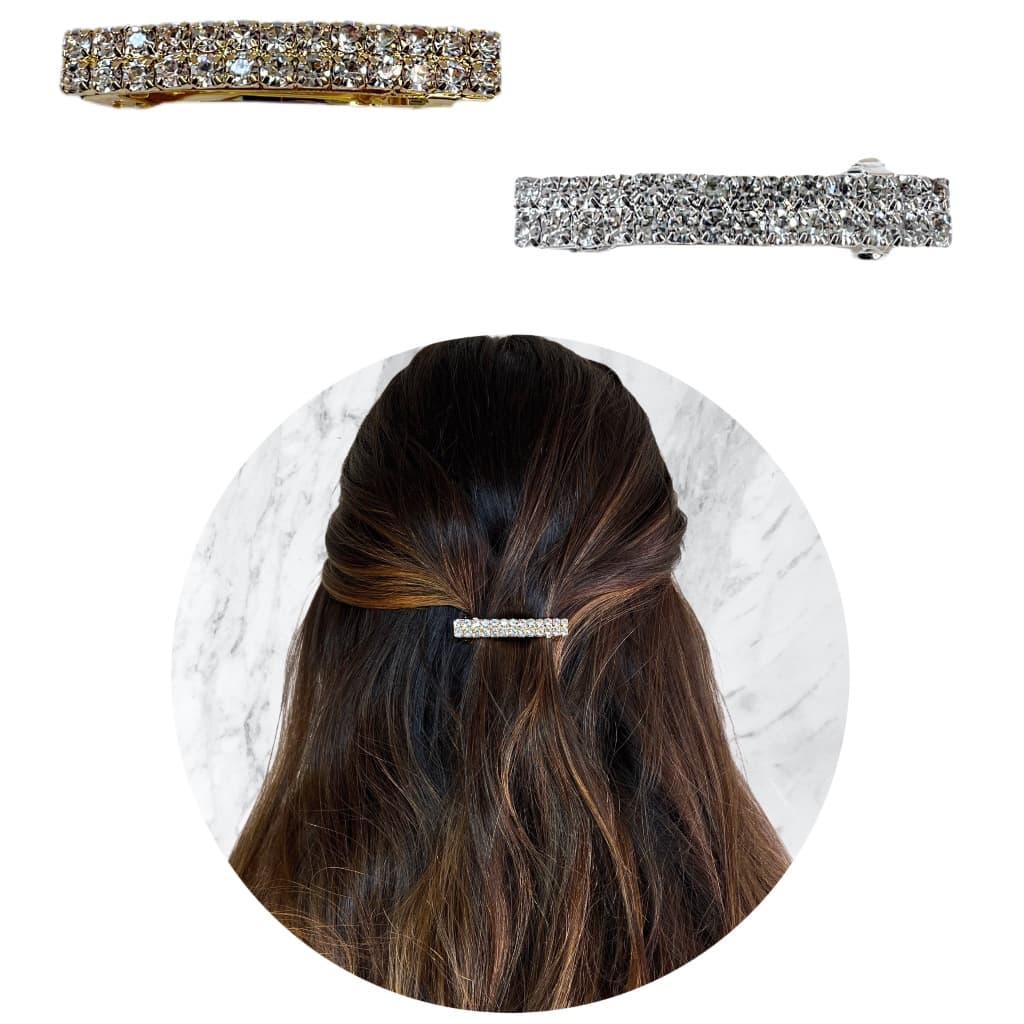 Presilha Pequena Para Cabelo Dourado Prata Pedras Strass Grampo Metal Penteado 2 Fios