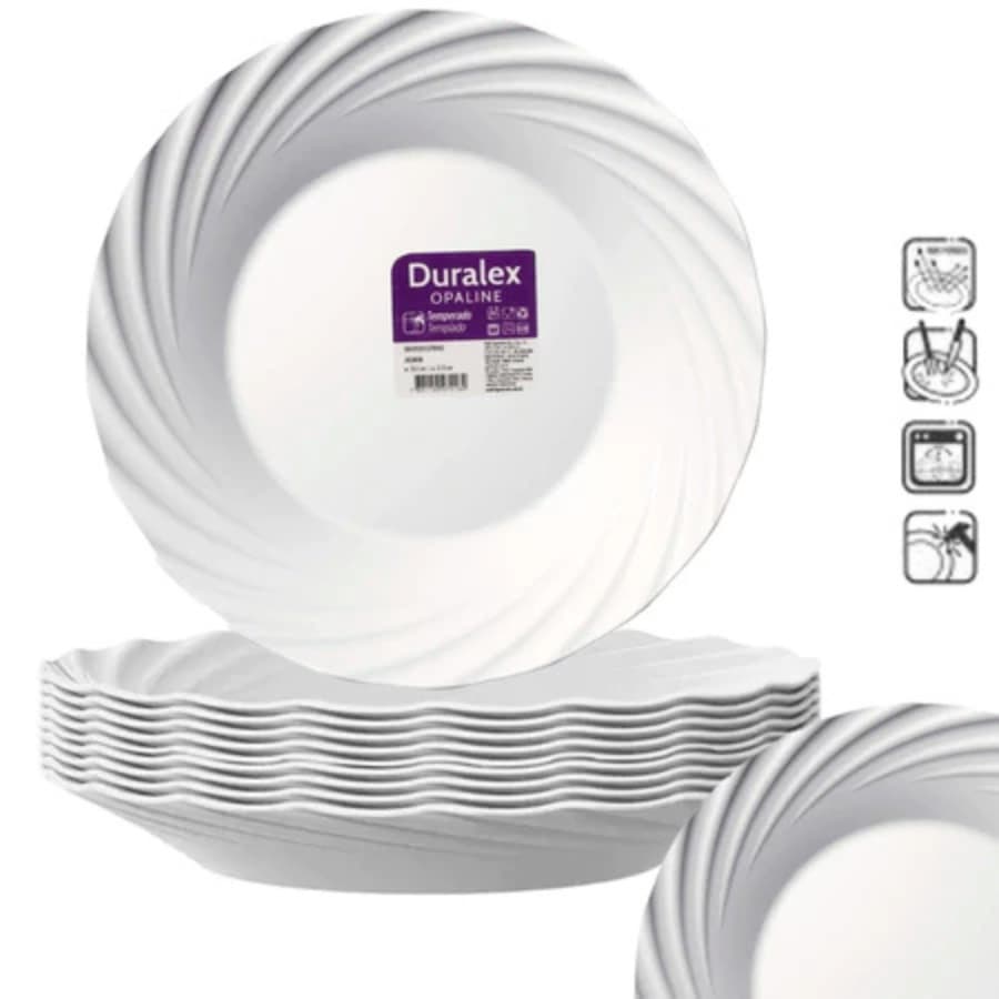 6 Pratos Fundos Jasmim Nadir Opaline 23,5cm Vidro Temperado Branco Luxo e Elegância Jantar