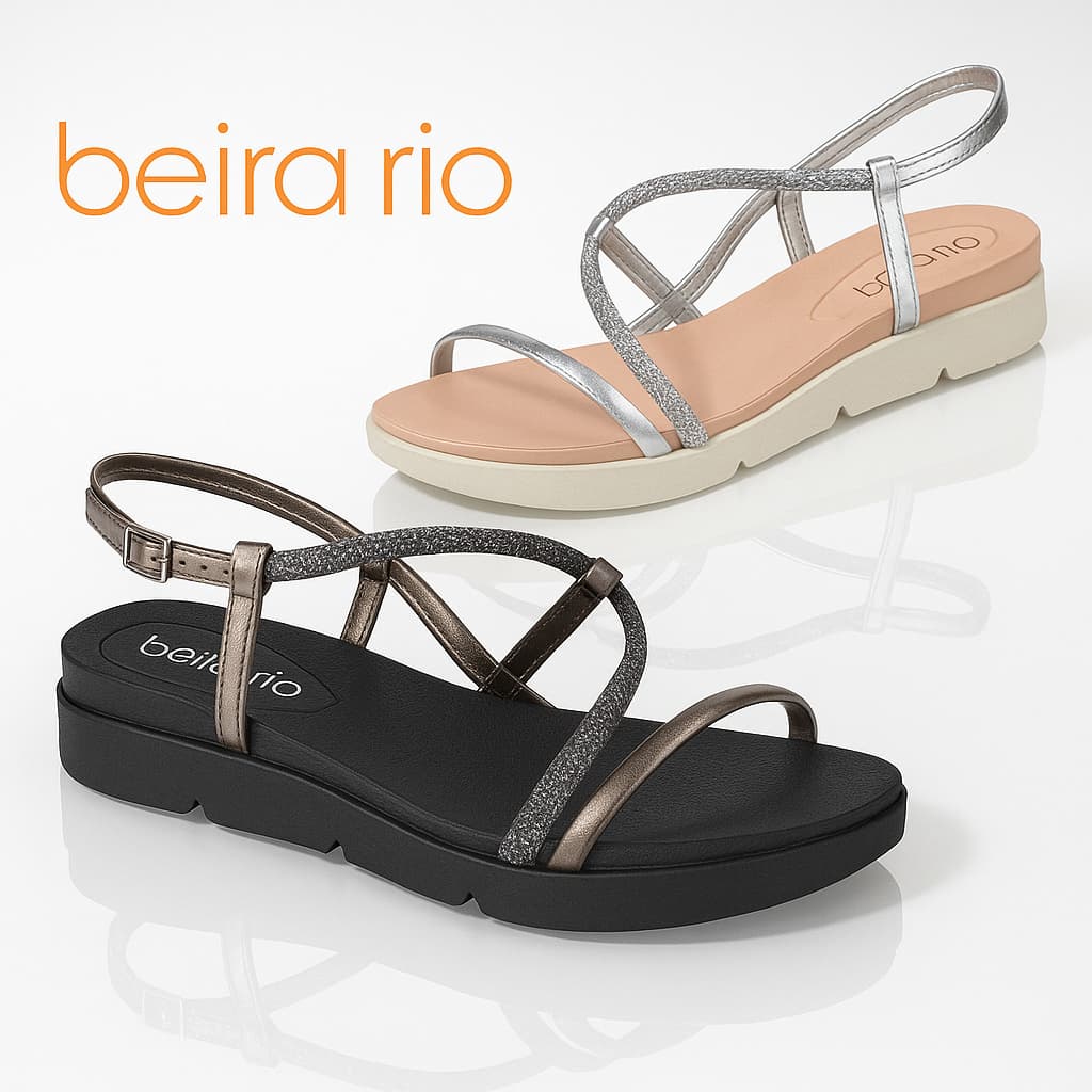 Sandalia Beira Rio Original Feminina Papete Flat Estilo Com Brilho Elegante Lancamento Fashion Casual Conforto Elegantea