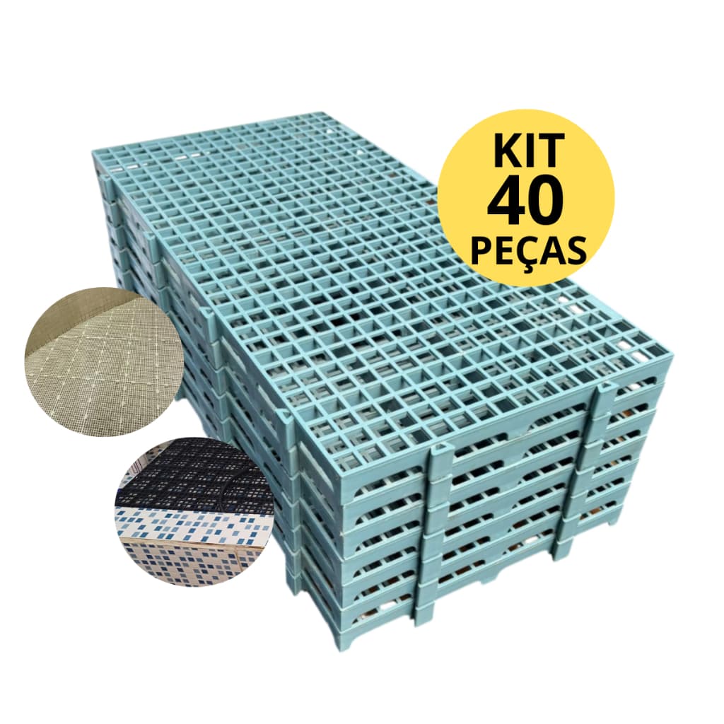 Kit 40 Palete Estrado Piso Plástico Modular Montável Kit Cinza Deck Super Resistente - 2,5x25x50cm