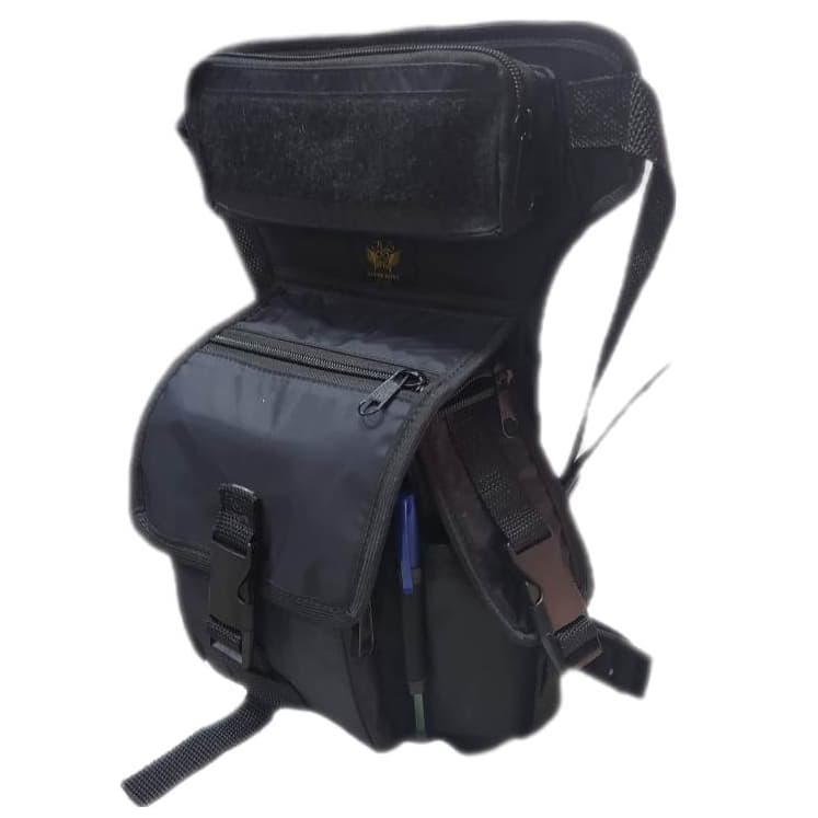 Pochete Bornal de Cintura APH R&Z Preta — 7 Bolsos, Fixação na Coxa, Refletivos e M.O.L.L.E.