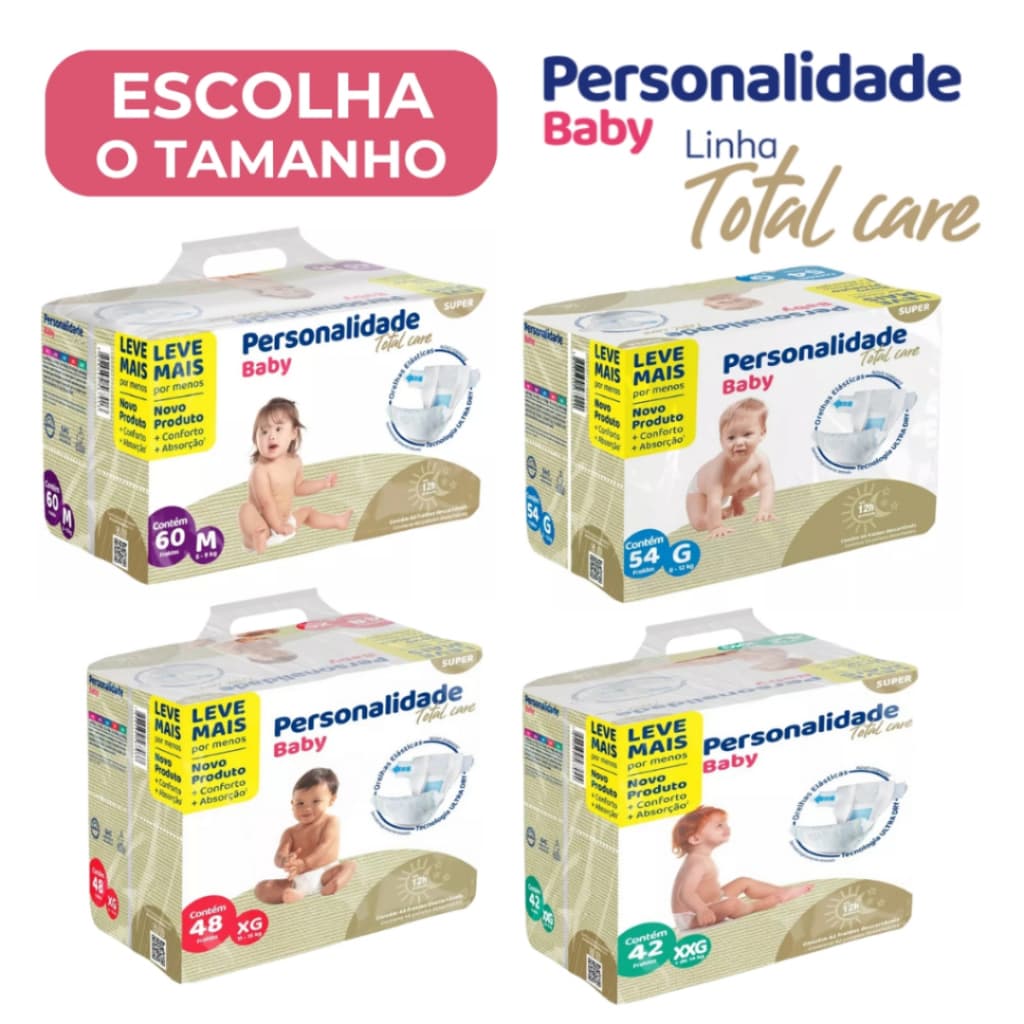 Fralda Personalidade Baby Total Care P M G XG XXG - Proteção 12h