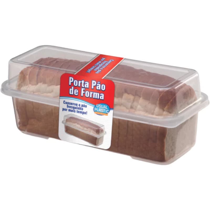 Porta Pão de Forma Cinza Palha Retangular com Tampa 33x15x15 Livre de BPA Recipiente de Pães