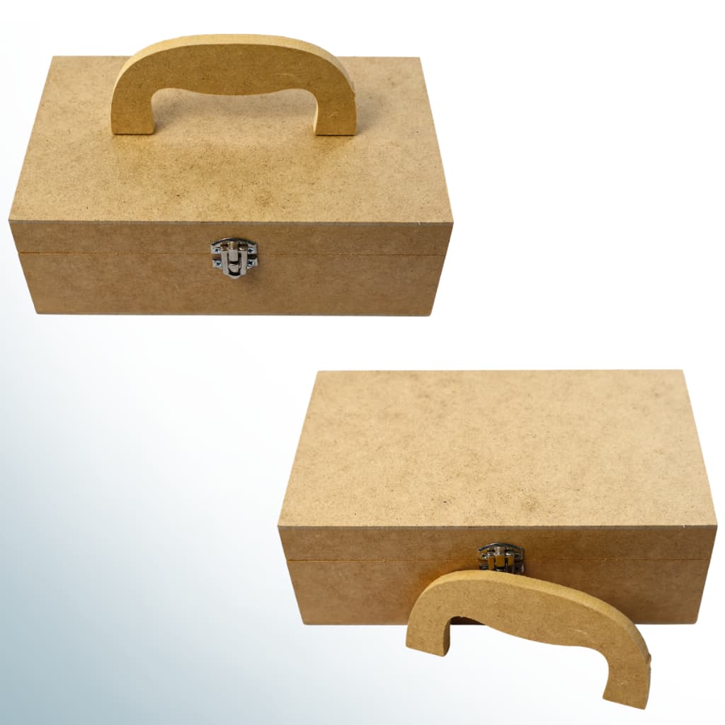 CAIXA LISA MALETA 20x12x7 COM ALÇA MDF CRU FECHO E DOBRADIÇA LEMBRANCINHAS E PRESENTES