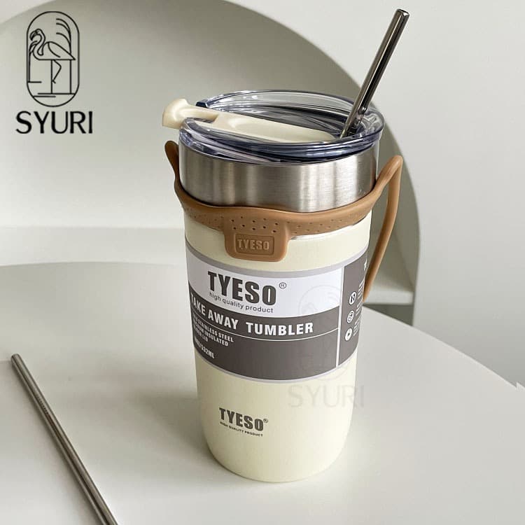 Tyeso - Garrafa Térmica Original squeeze 550ml Mantém QUENTE ou GELADO Boca extra larga Beber diretamente + Com canudo