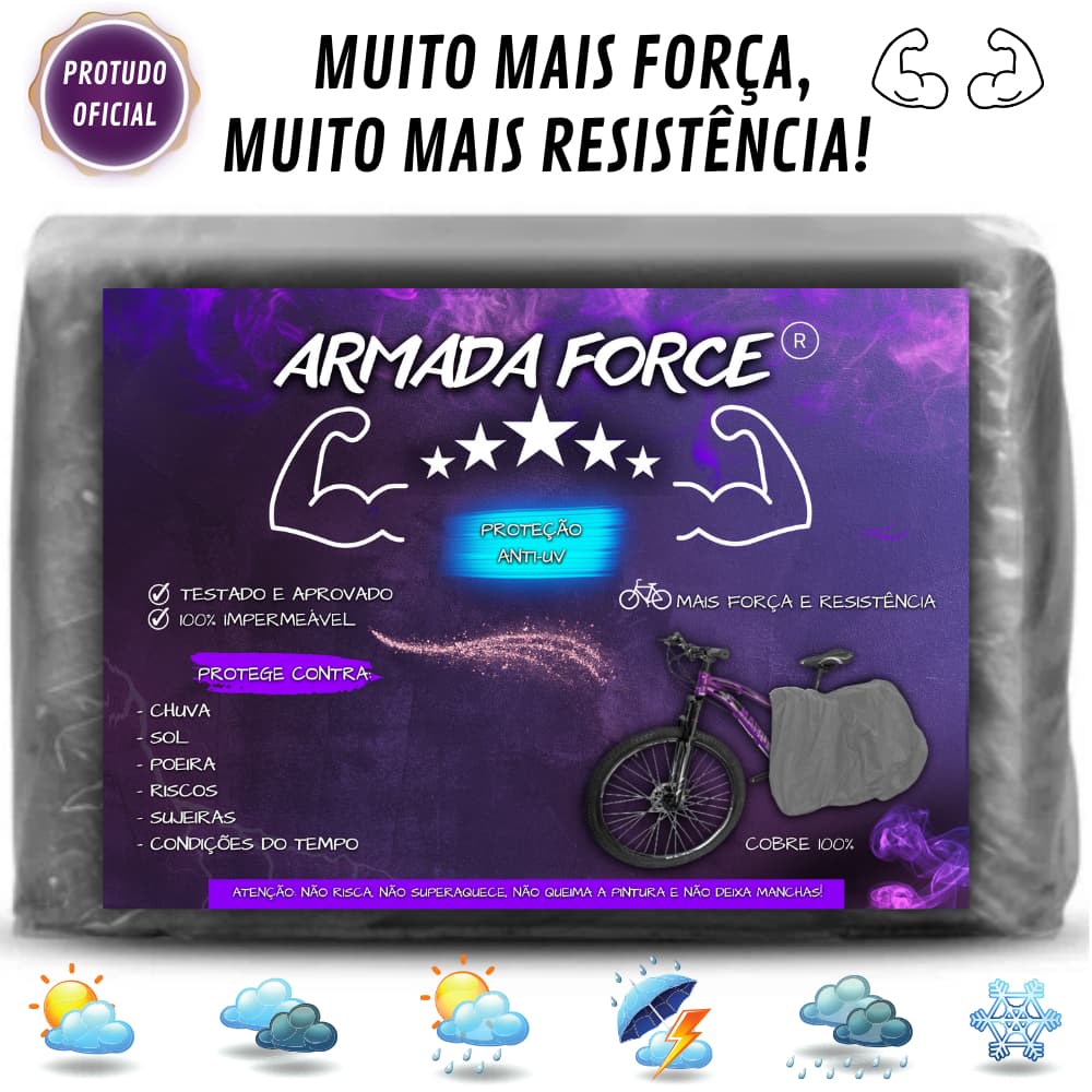Capa Cobrir Bicicleta Armada Force Aro 26 até 29 100% Impermeável Protege Sol Chuva Poeira Sujeira